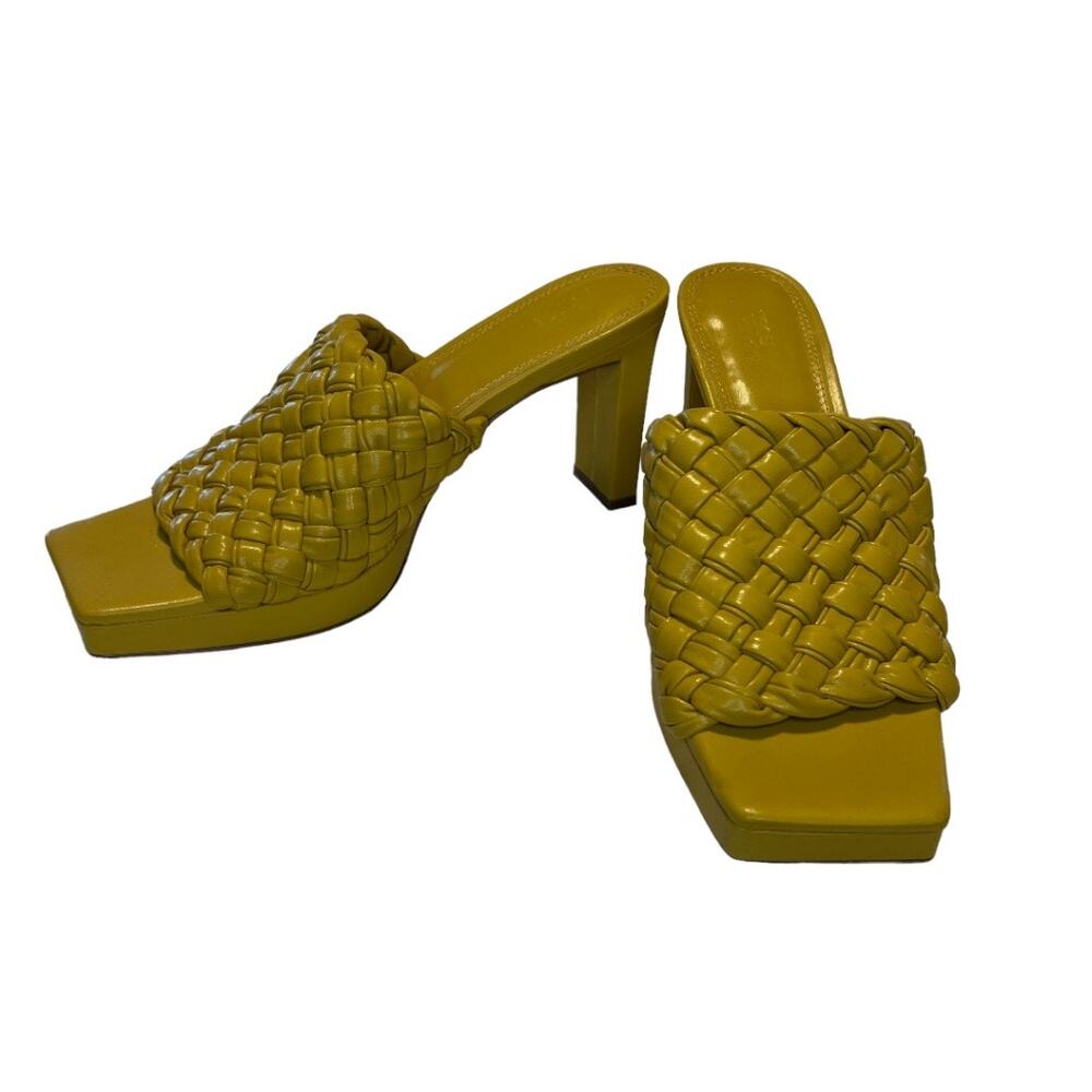 ASOS Design Raid Slip On Knottie Mule Heeled Sandals Yellow Square Toe Size 9 - Picture 5 of 14